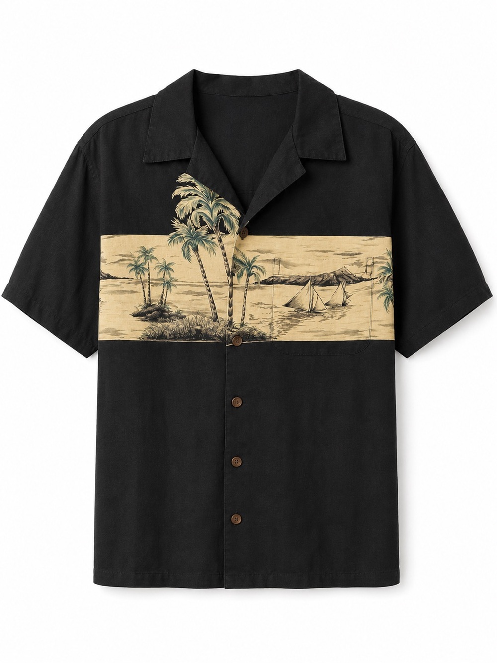Paradise Found Honolulu Silk Linen Hawaiian Camp Shirt Black Men’s L
